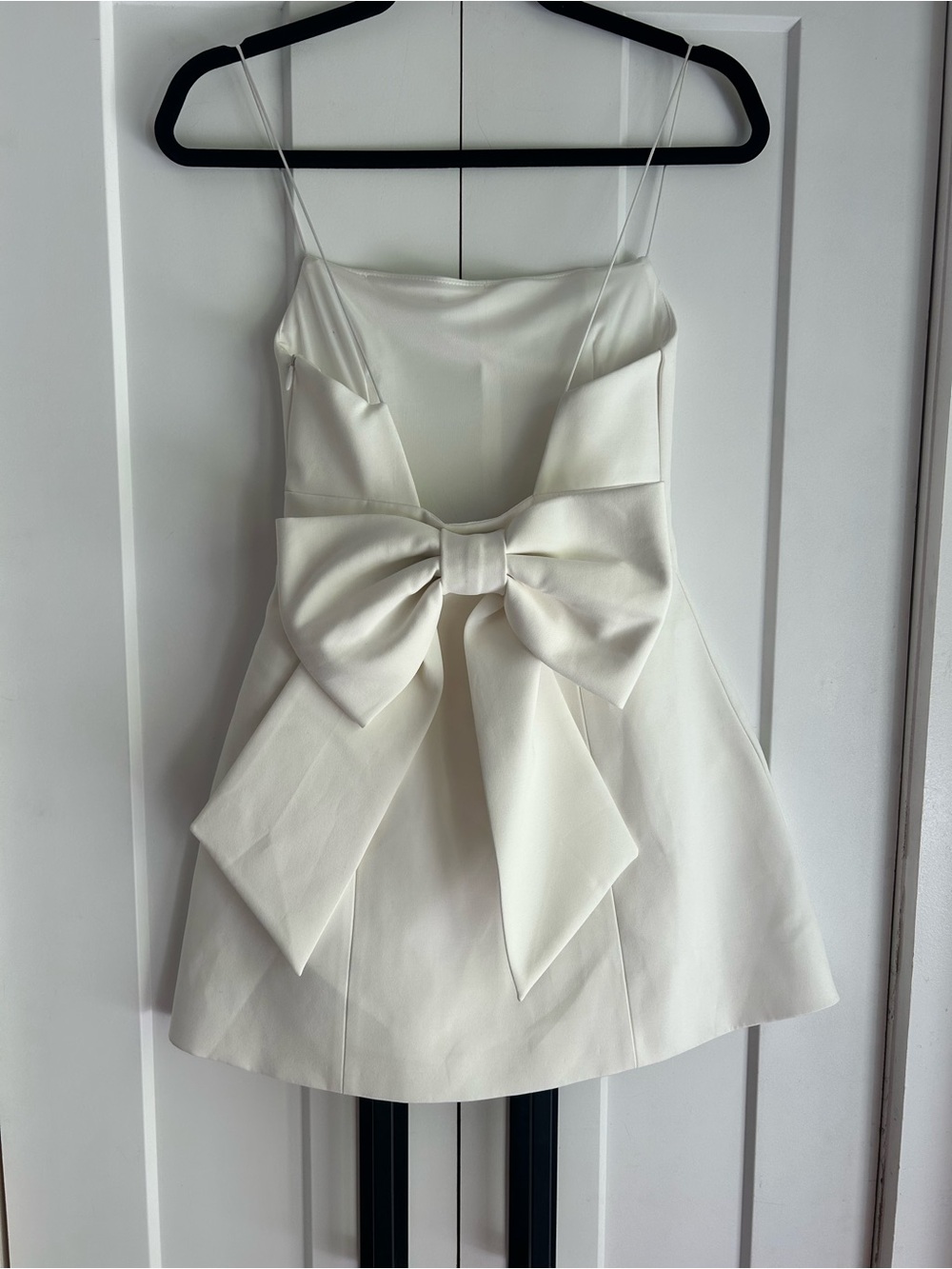 Zara White Stretch Short Bow Dress Spaghetti Strap Big Bow on Back NWT XS